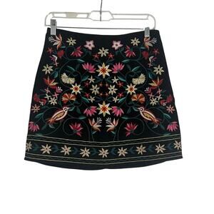 Altar’d State Woman’s Black Embroidered Floral Linen Blend Mini Skirt- Size S